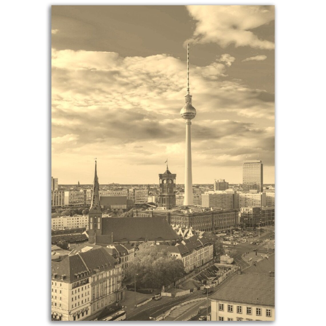 Vintage Berlin Sepia TV Tower Cityscape Germany Travel Poster