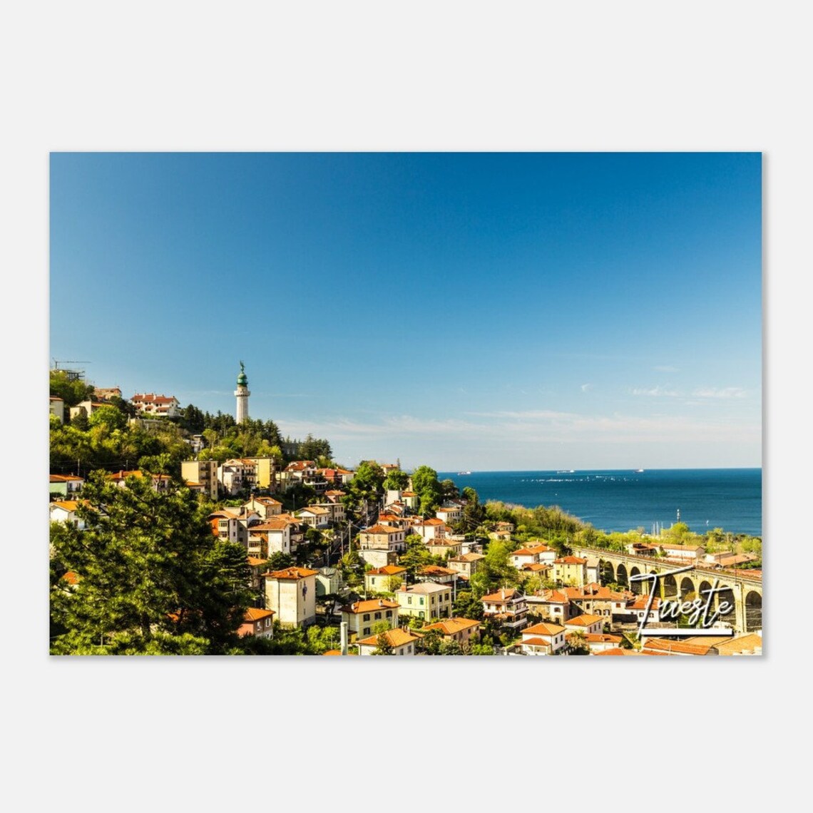 Trieste Italy Adriatic Coastline Hillside Town Sea View Travel Poster