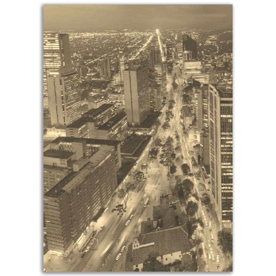 Vintage Bogota Colombia Travel Poster, Sepia Cityscape
