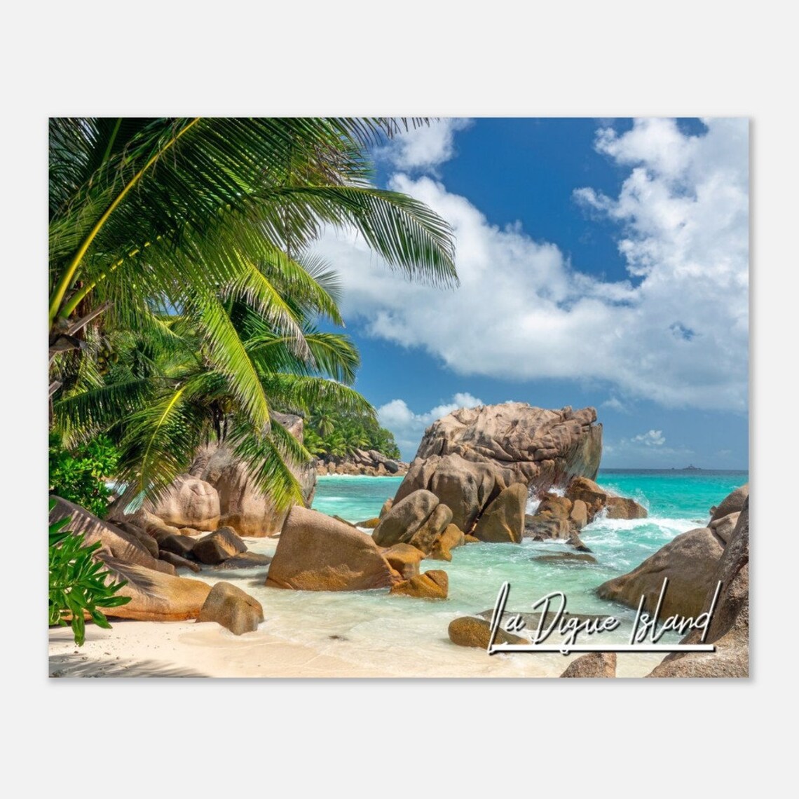 La Digue Island Seychelles Tropical Beach Granite Boulders Travel Poster