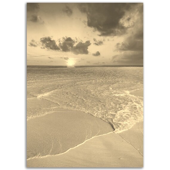 Vintage Maldives Beach Poster Sepia Tropical Wall Art