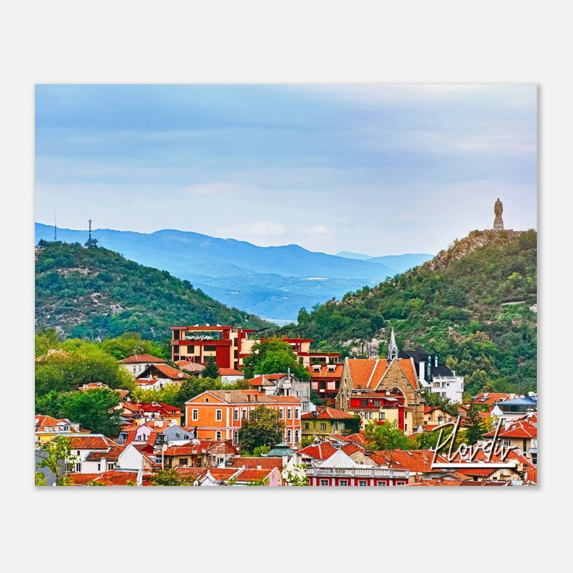 Plovdiv Bulgaria Old Town Red Roofs Hillside Scenic View Poster