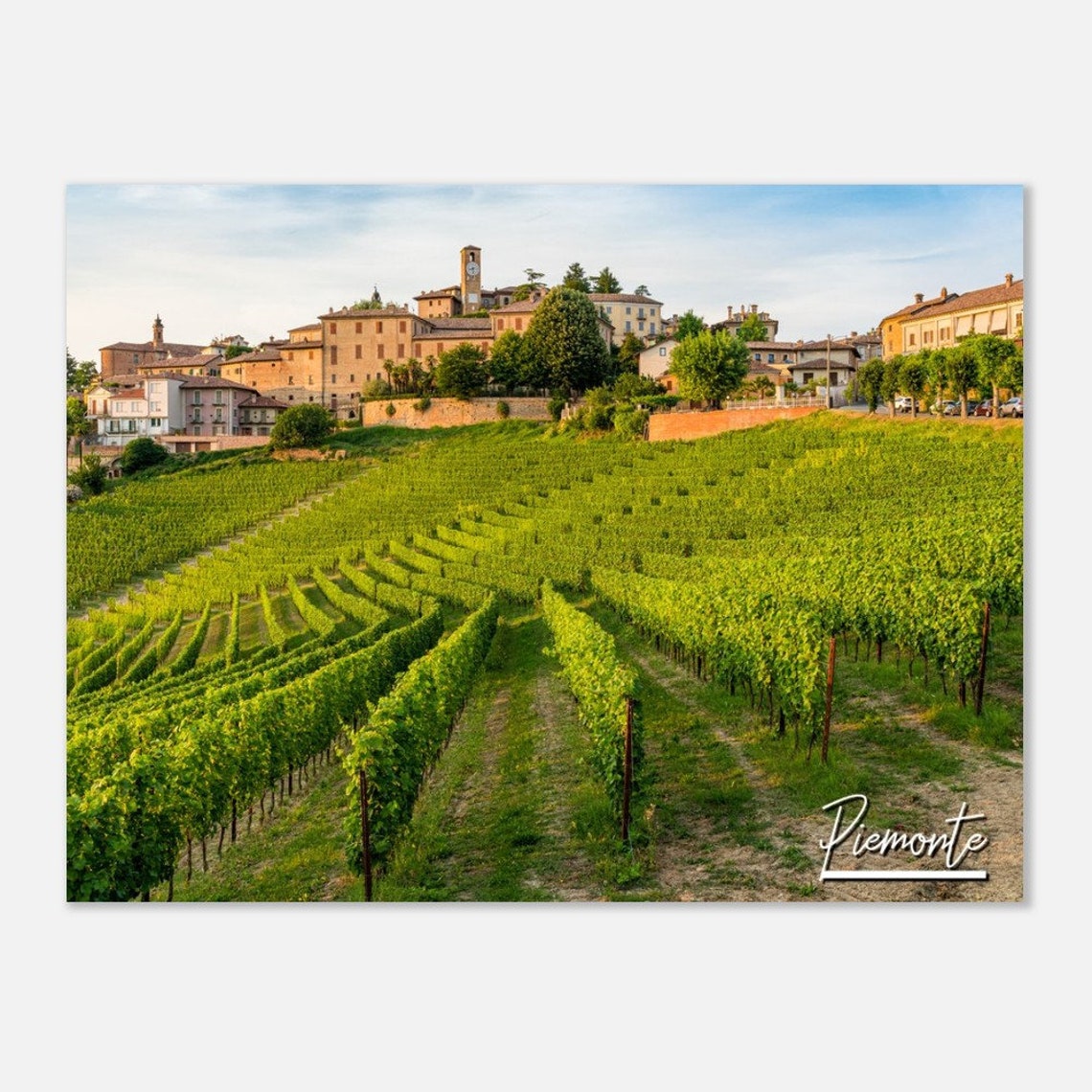 Piemonte Italy Vineyard Hillside Village Scenic Travel Poster