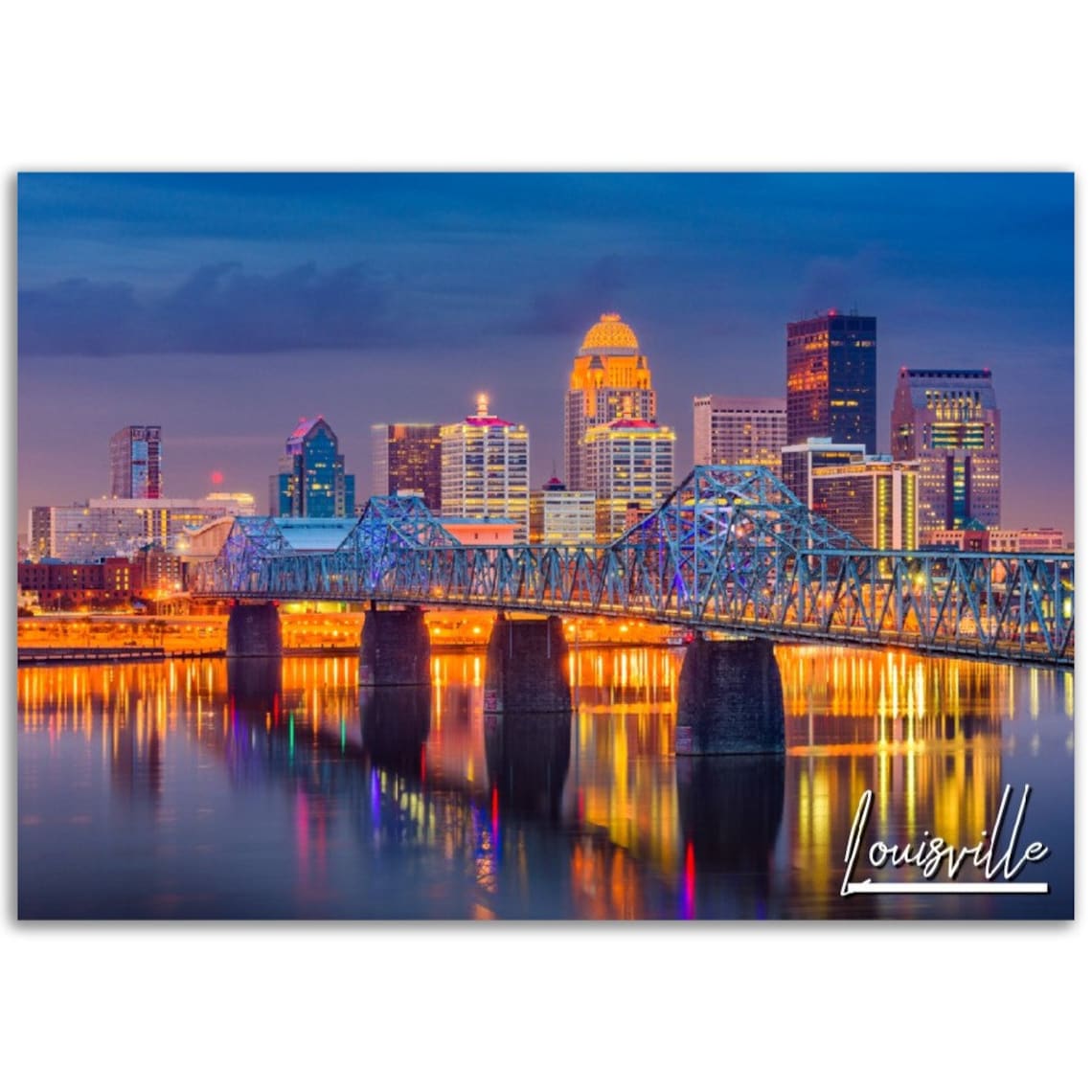 Louisville Kentucky Night Skyline Ohio River Bridge Cityscape Poster