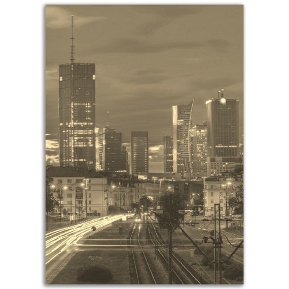 Vintage Warsaw Print Retro Sepia Skyline Poland Travel Poster