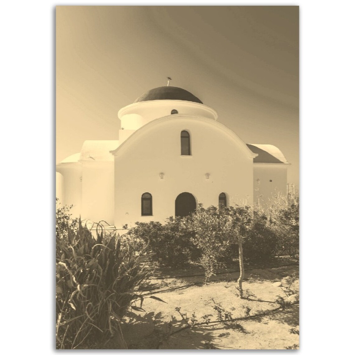 Paphos Cyprus White Church Sepia Vintage Travel Photo Poster
