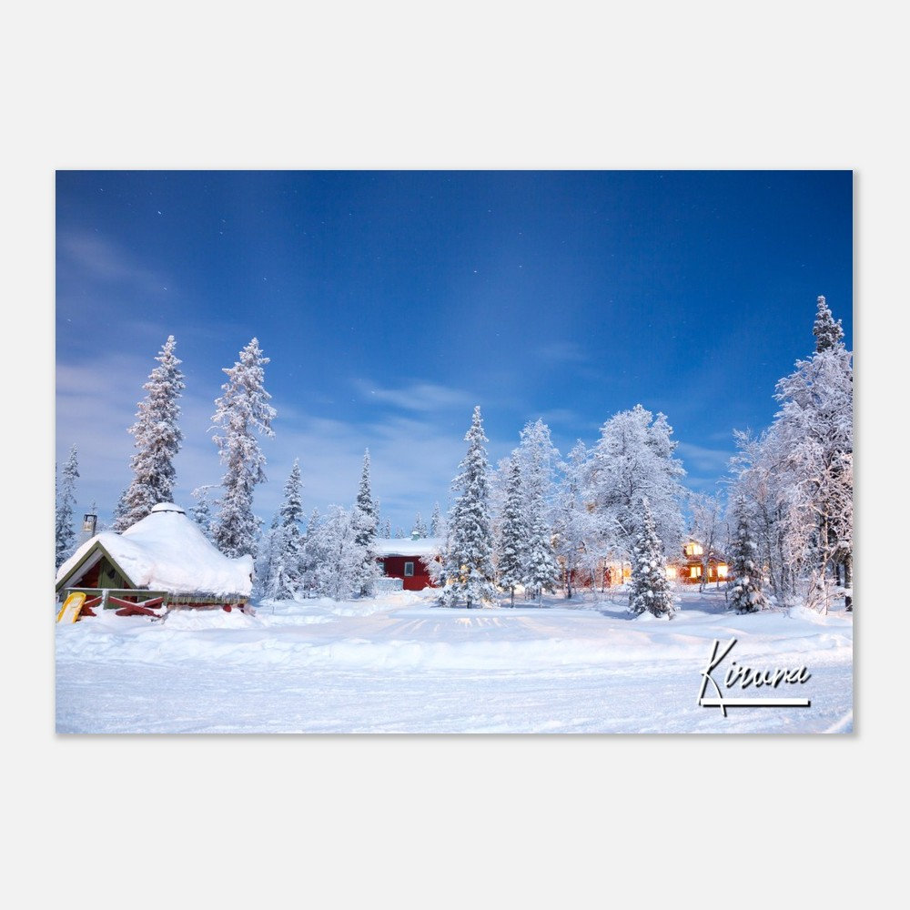Kiruna Sweden Snowy Night Village Winter Travel Photography Poster