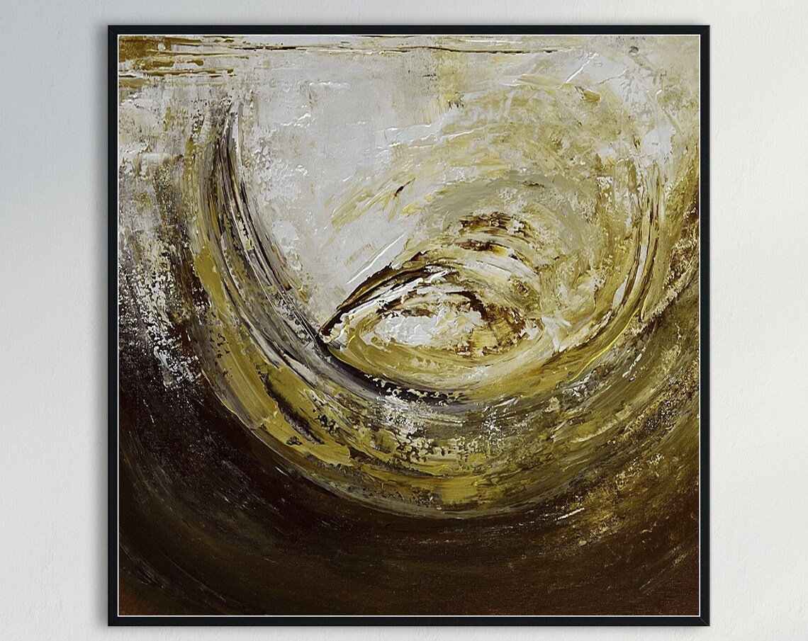 Golden Brown Circular Swirl Abstract Painting Warm Modern Wall Poster