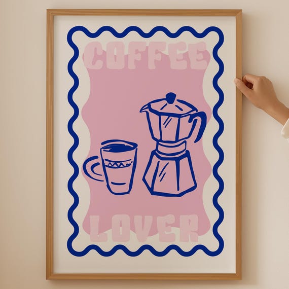 Pink Coffee Lover Print Trendy Dopamine Wall Art For Kitchen Room Decor Funky Poster As Gift Barista Bar Sign