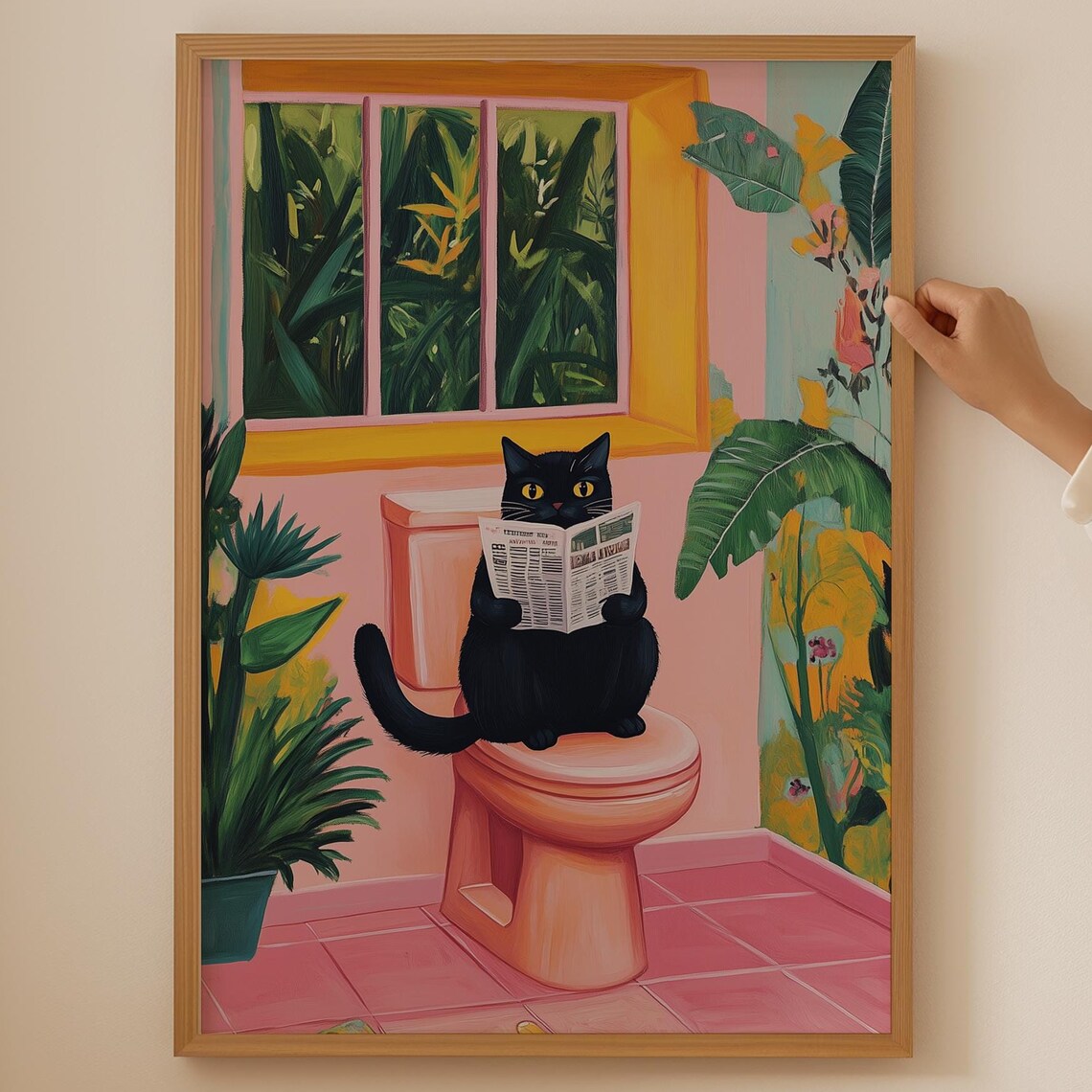 Funky Toilet Cat Poster, Funny Decor Art Print