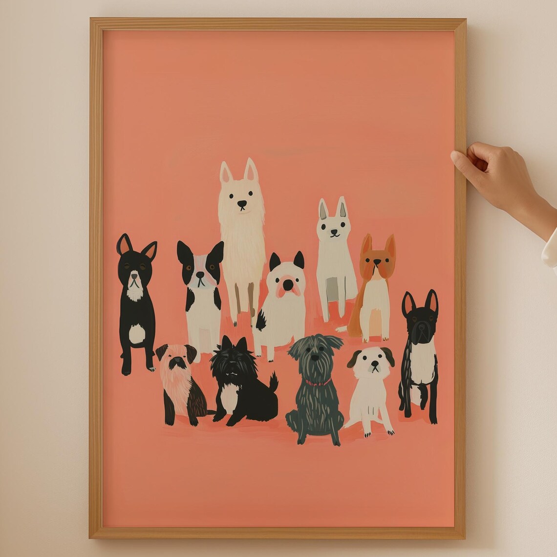Eleven Cute Cartoon Dogs Group Illustration Funny Dog Lover Poster