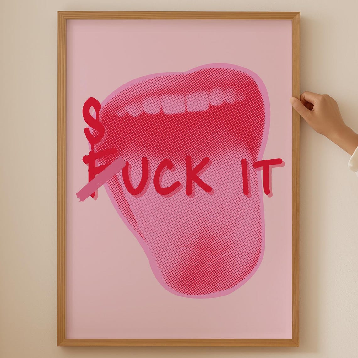 Pink Tongue Out Suck It Pop Art Rebellious Feminist Statement Poster