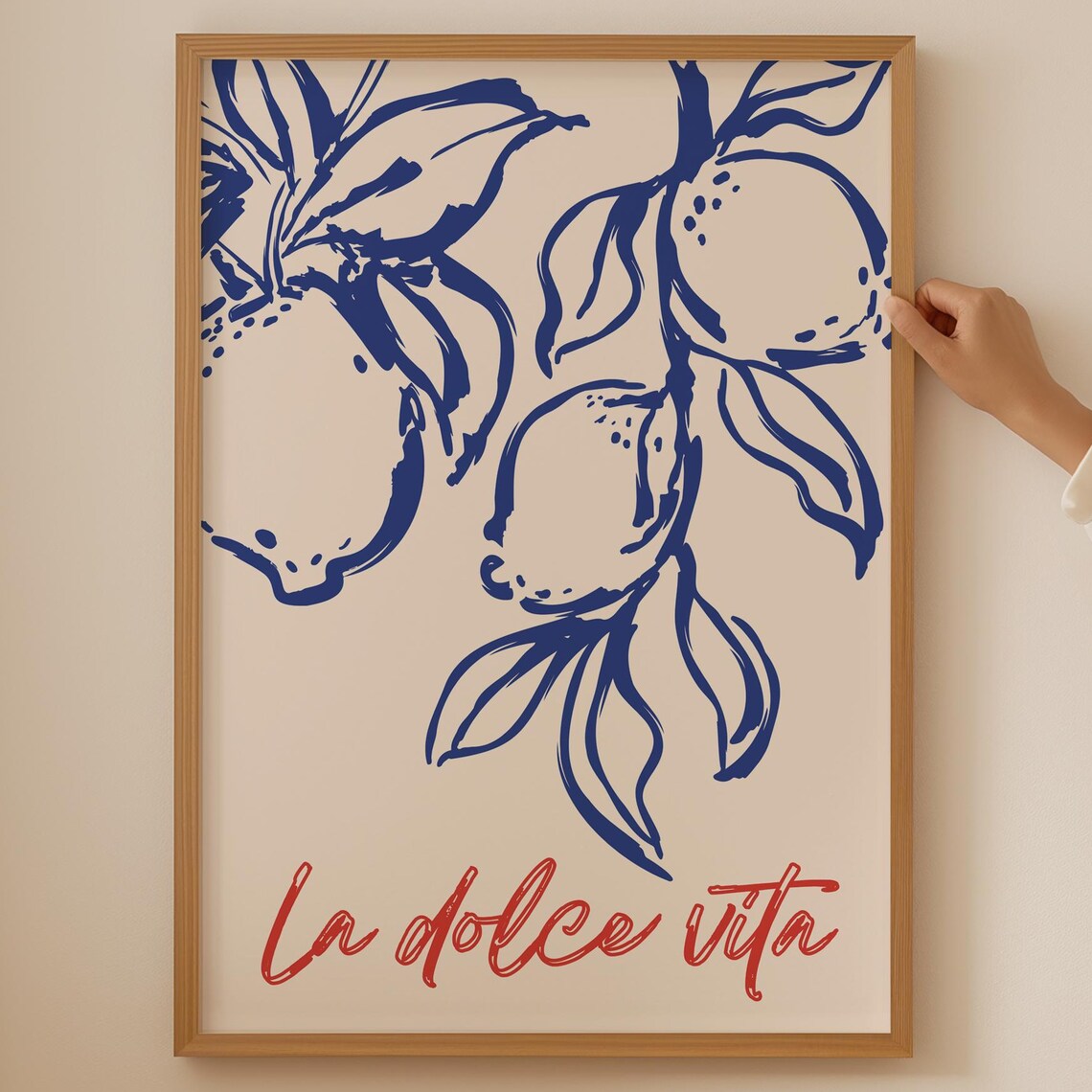 La Dolce Vita Blue Lemon Line Art Poster Italian Kitchen Decor