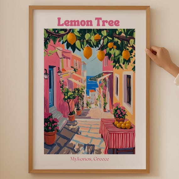 Colorful Lemon Greece Poster Coquette Kitchen Wall Art Trendy Botanical Print For Room Floral Dopamine Cubicle Decor