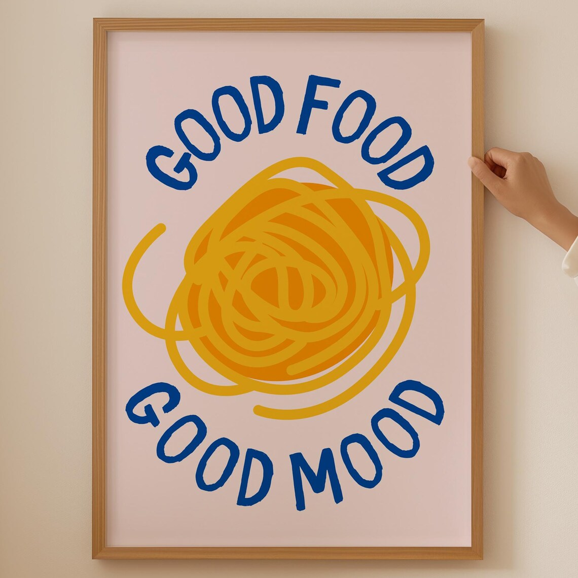 Good Food Good Mood Funny Pasta Swirl Kitchen Typography Print