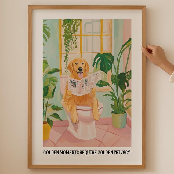 Golden Retriever Printfunky Bathroom Decor Colorful Poster Funny Lover Gift Trendy Toilet Wall Art