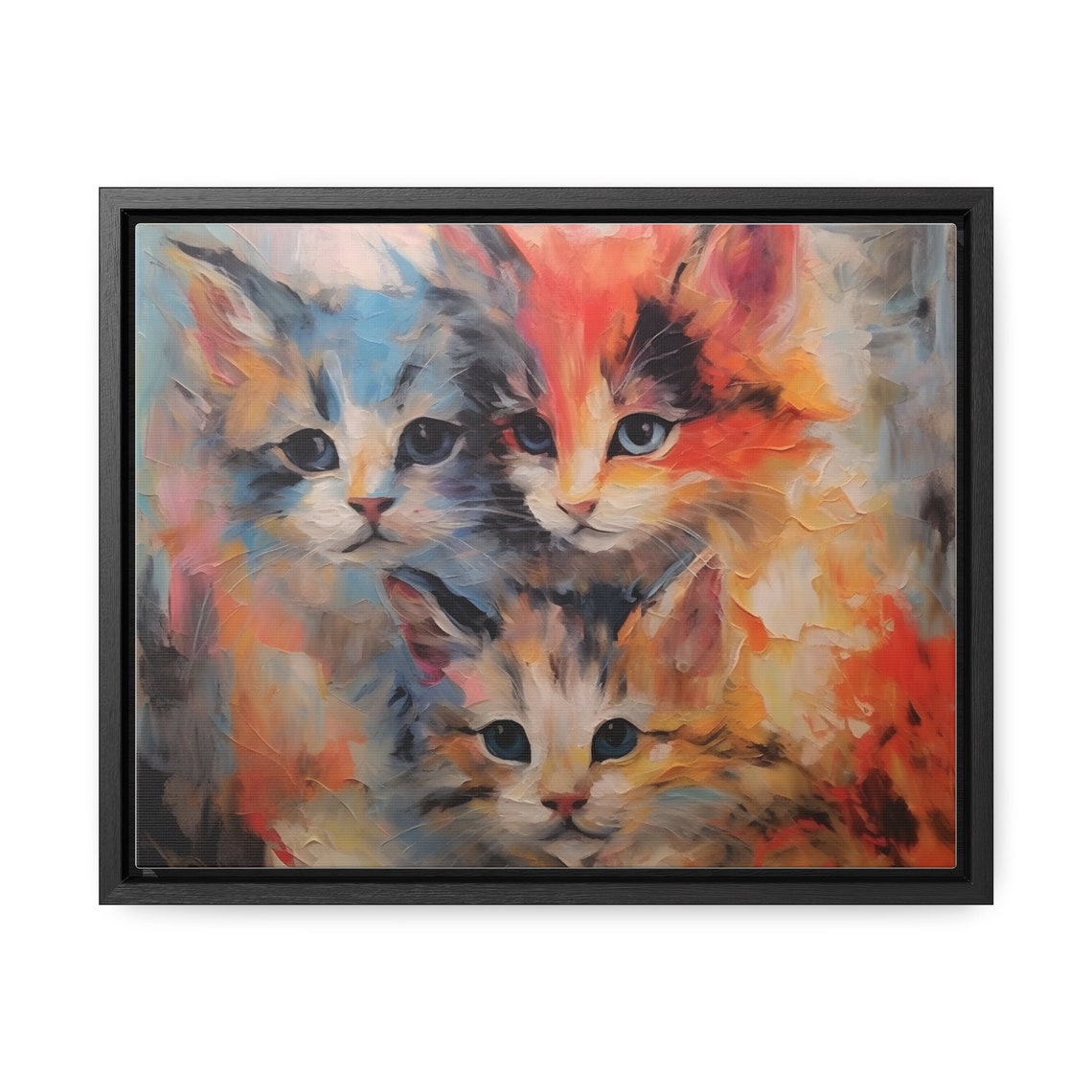 Three Colorful Kittens Oil Painting Bright Abstract Cat Poster - Image 3