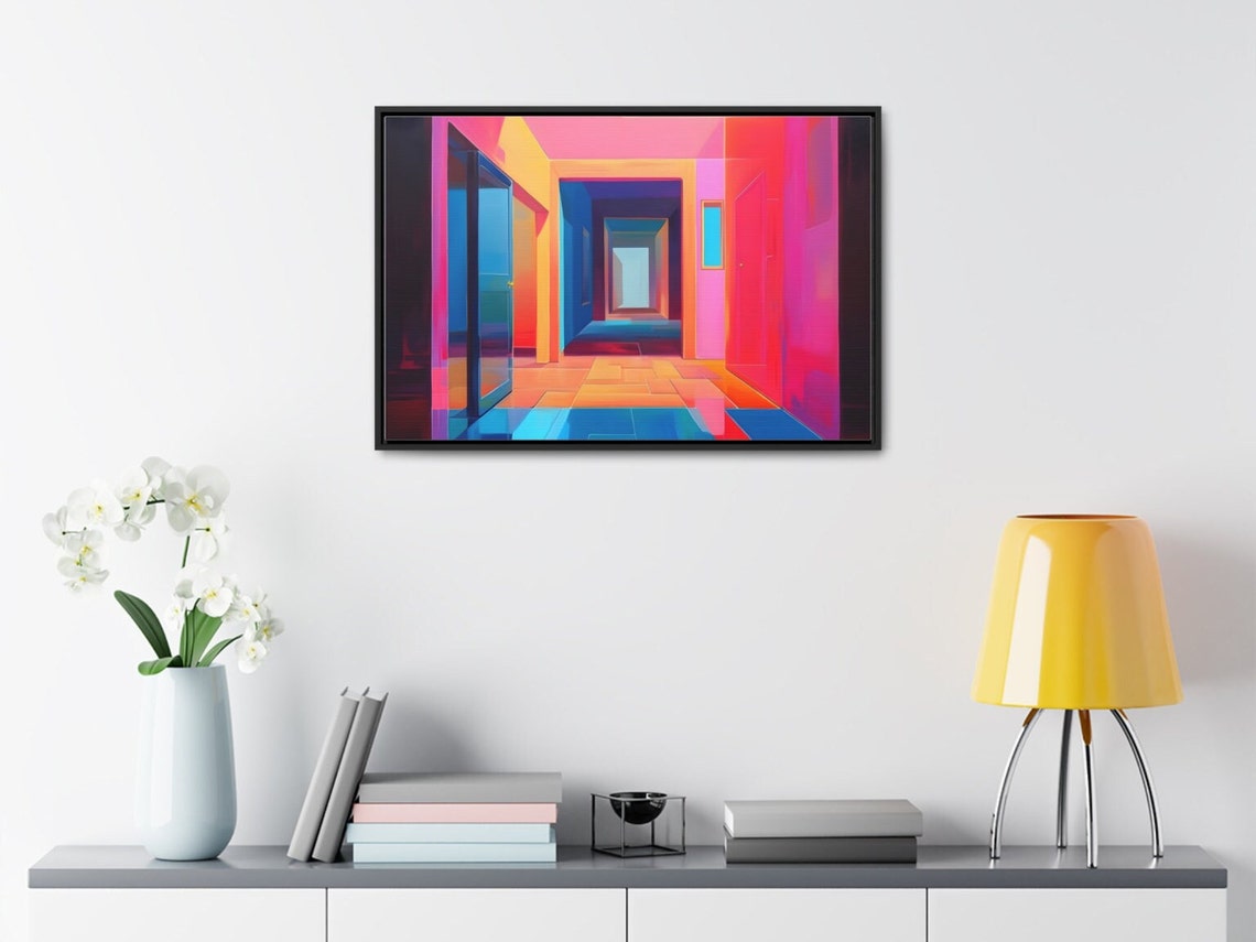 Neon Pink Corridor Retro Futuristic Hallway Color Pop Poster
