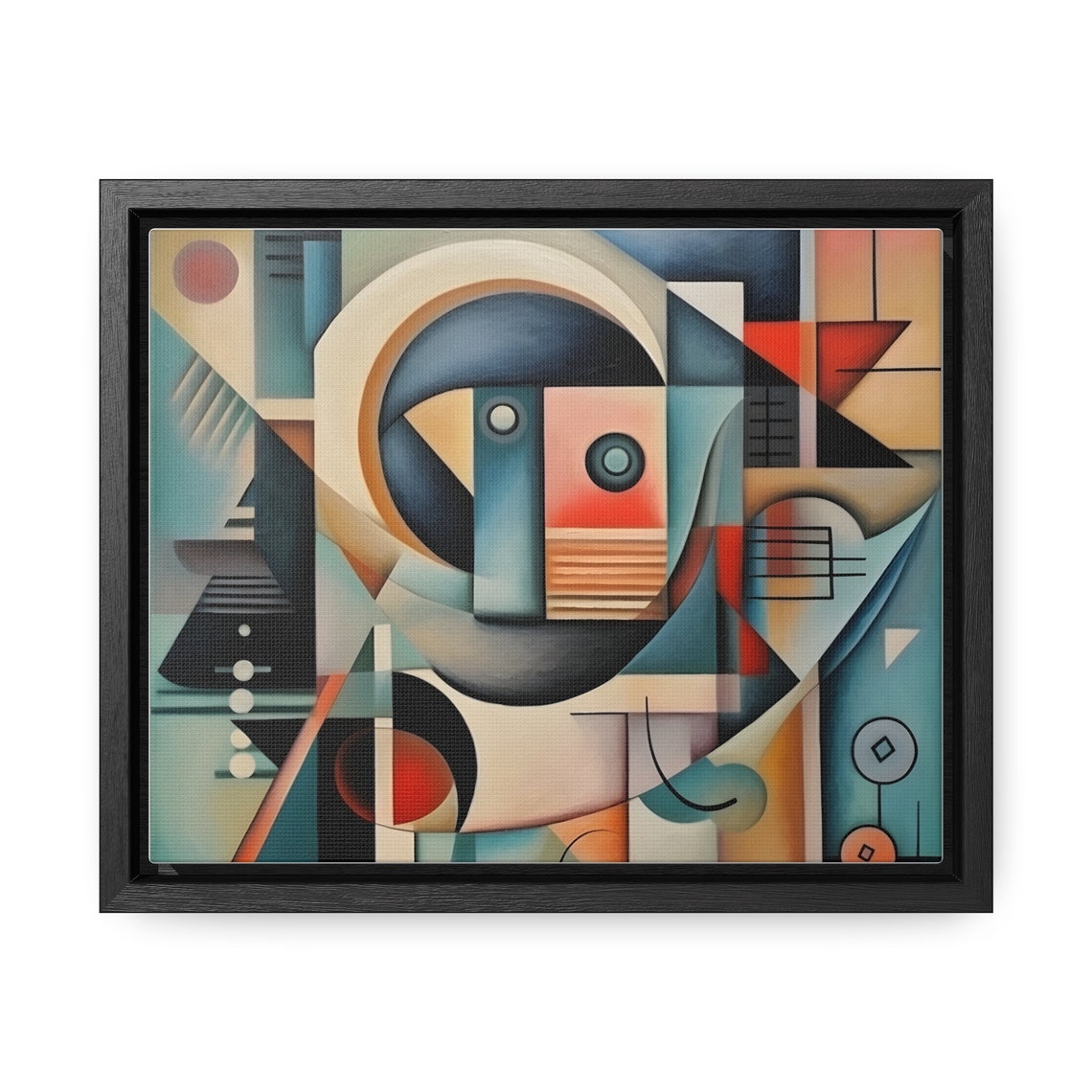 Cubist Face Geometric Abstract Teal Orange Portrait Art Poster