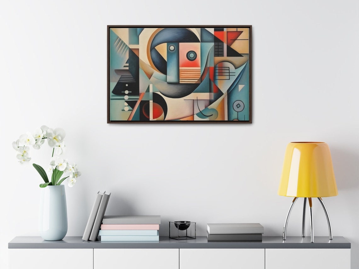Cubist Face Geometric Abstract Teal Orange Portrait Art Poster - Image 3