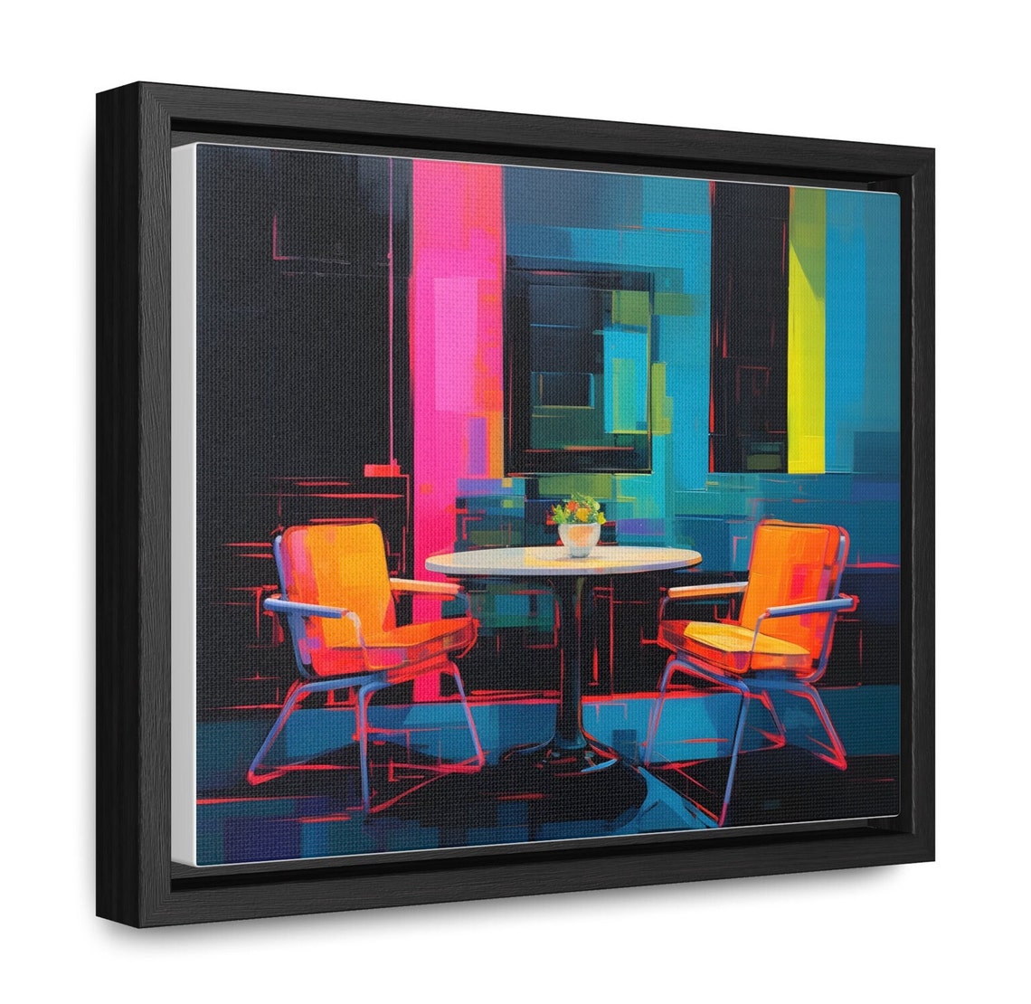 Neon Orange Cafe Chairs Table Night Pop Art Retro Diner Poster - Image 2
