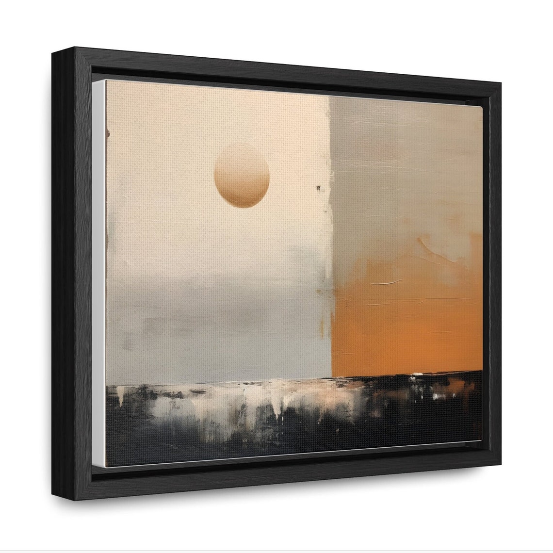 Minimalist Floating Sun Over Ocean Beige Gray Abstract Poster - Image 2