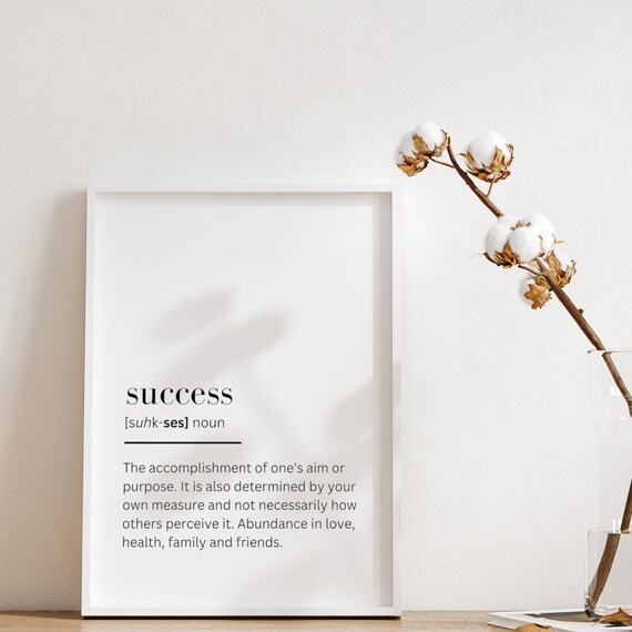 Success Definition Minimalist Dictionary Inspiring Quote Wall Art