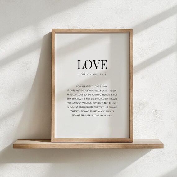 Love 1 Corinthians 13:4-8 Wedding Minimalist Scripture Poster