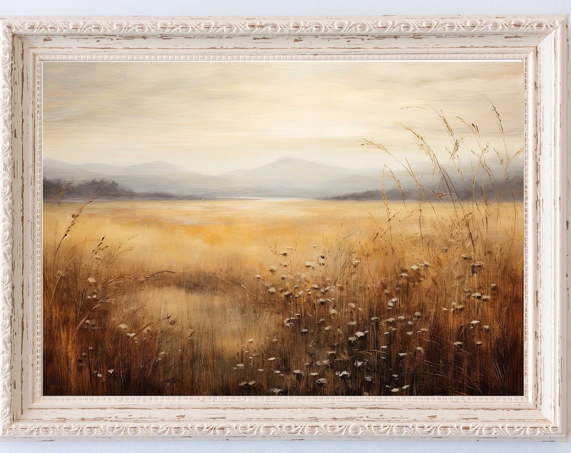 Wildflower Landscape Painting Vintage Landscape Art Print Antique Oil Painting Wall Art Art Print 106