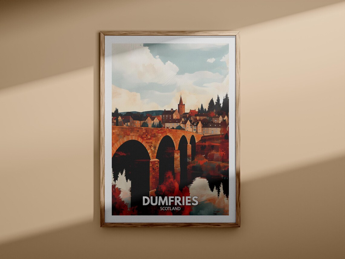Dumfries Scotland Historic Stone Bridge Riverside Town Travel Poster - Image 3