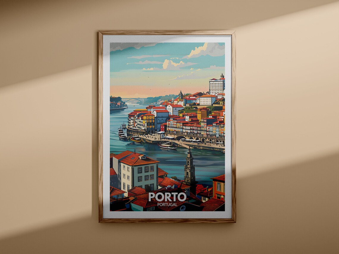 Porto Portugal Travel Poster Douro River Colorful Riverside Houses View - Image 3