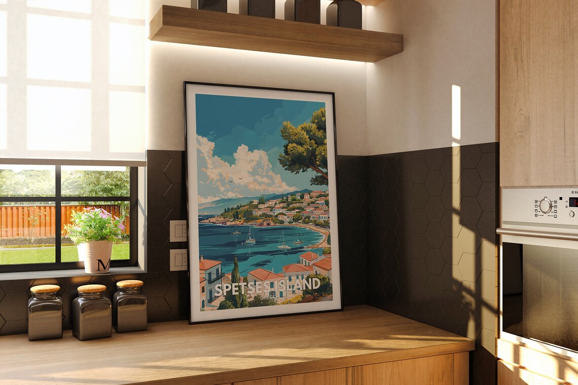 Spetses Island Greece Harbor Bay with Sailboats Vintage Travel Poster - Image 2
