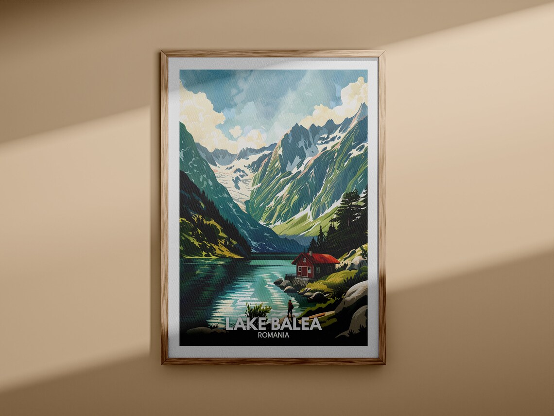 Lake Balea Romania Alpine Lake Red Wooden Cabin Travel Poster - Image 3
