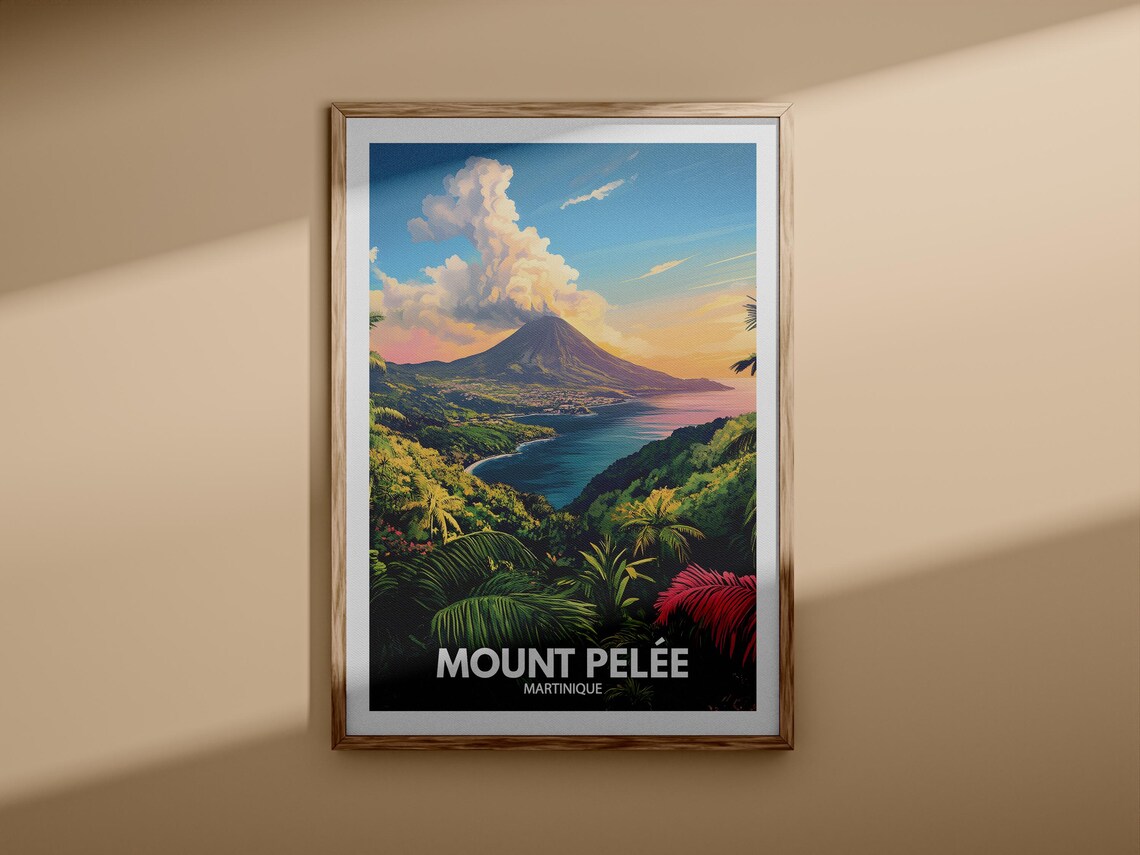 Mount Pelee Martinique Volcano Tropical Vintage Travel Poster - Image 3