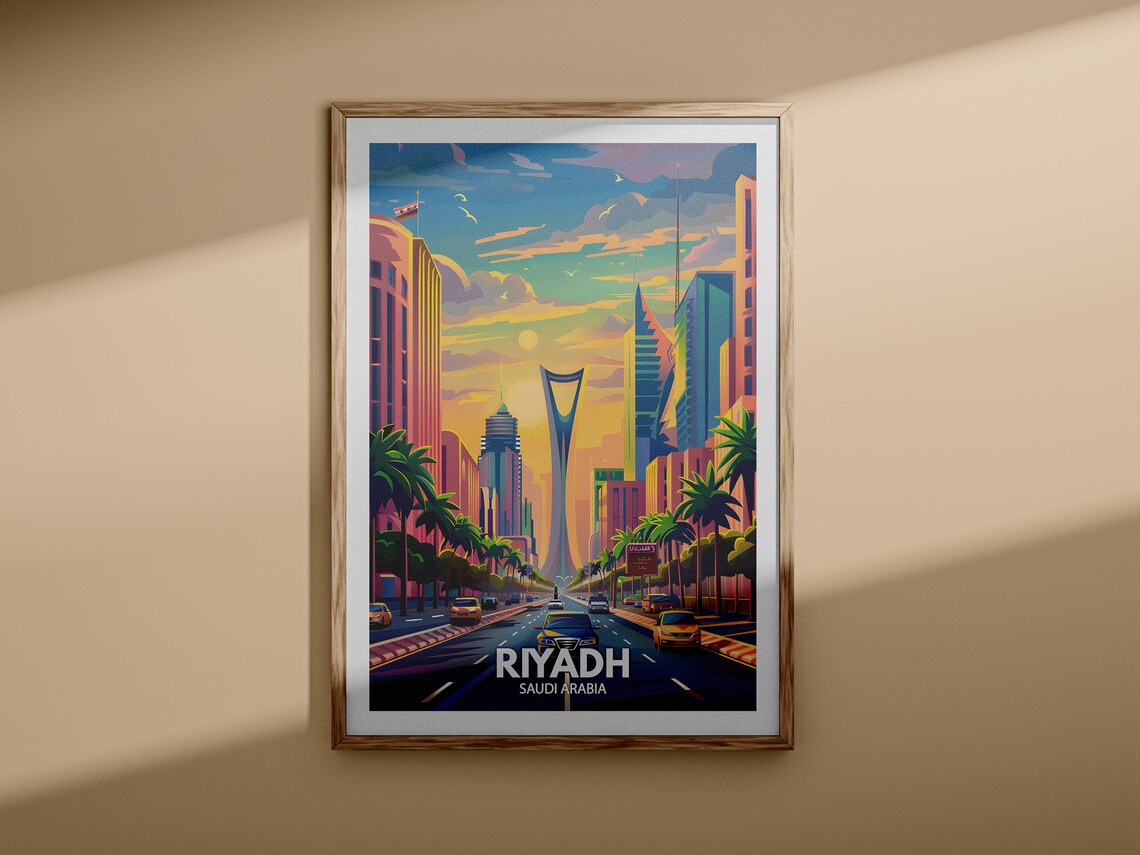 Riyadh Saudi Arabia Modern Skyline Sunset Skyscrapers City Travel Poster - Image 3