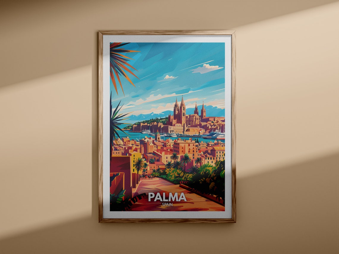 Palma Spain Cathedral Coastal Harbor Bay View Vintage Poster - Image 3