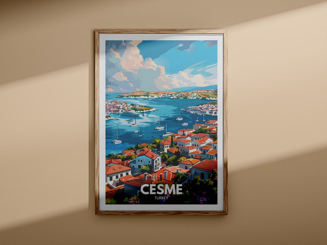 Cesme Turkey Aegean Harbor Sailboats Red Roofs Coastal Travel Poster - Image 3