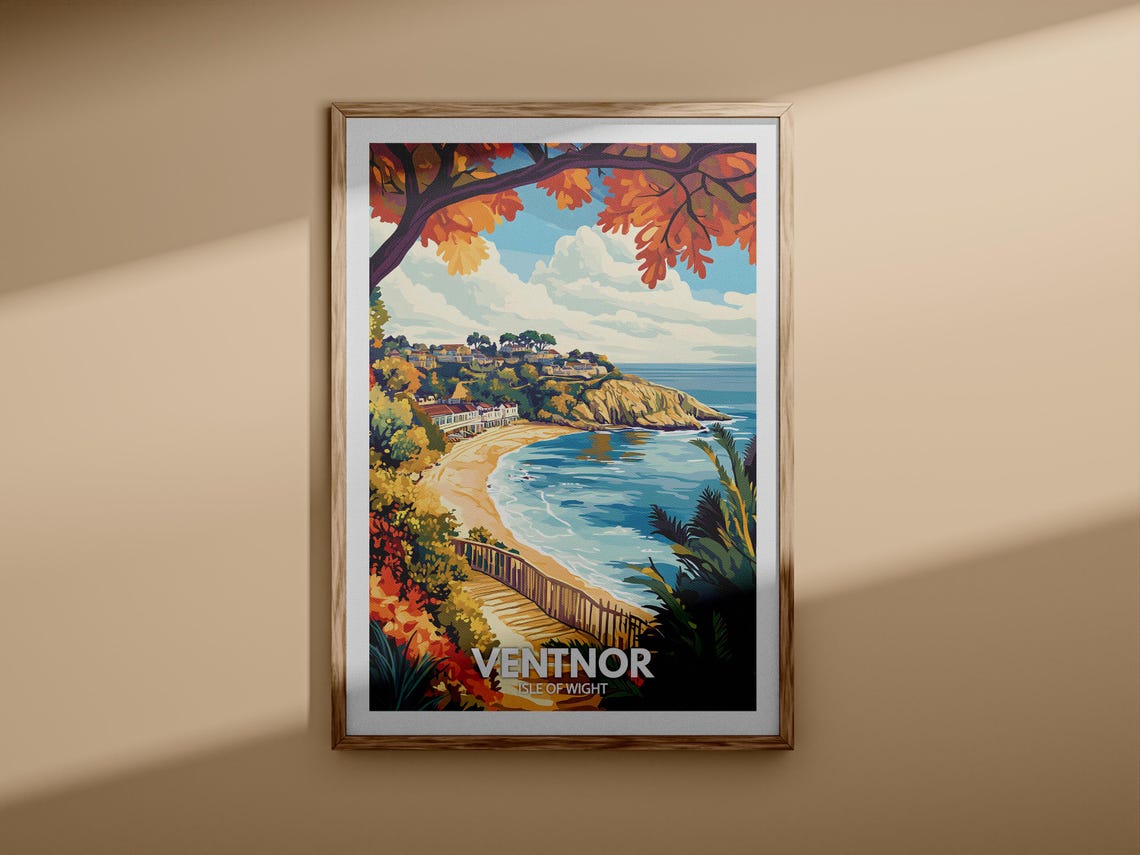 Ventnor Isle Of Wight Autumn Beach Vintage Coastal Travel Poster - Image 3
