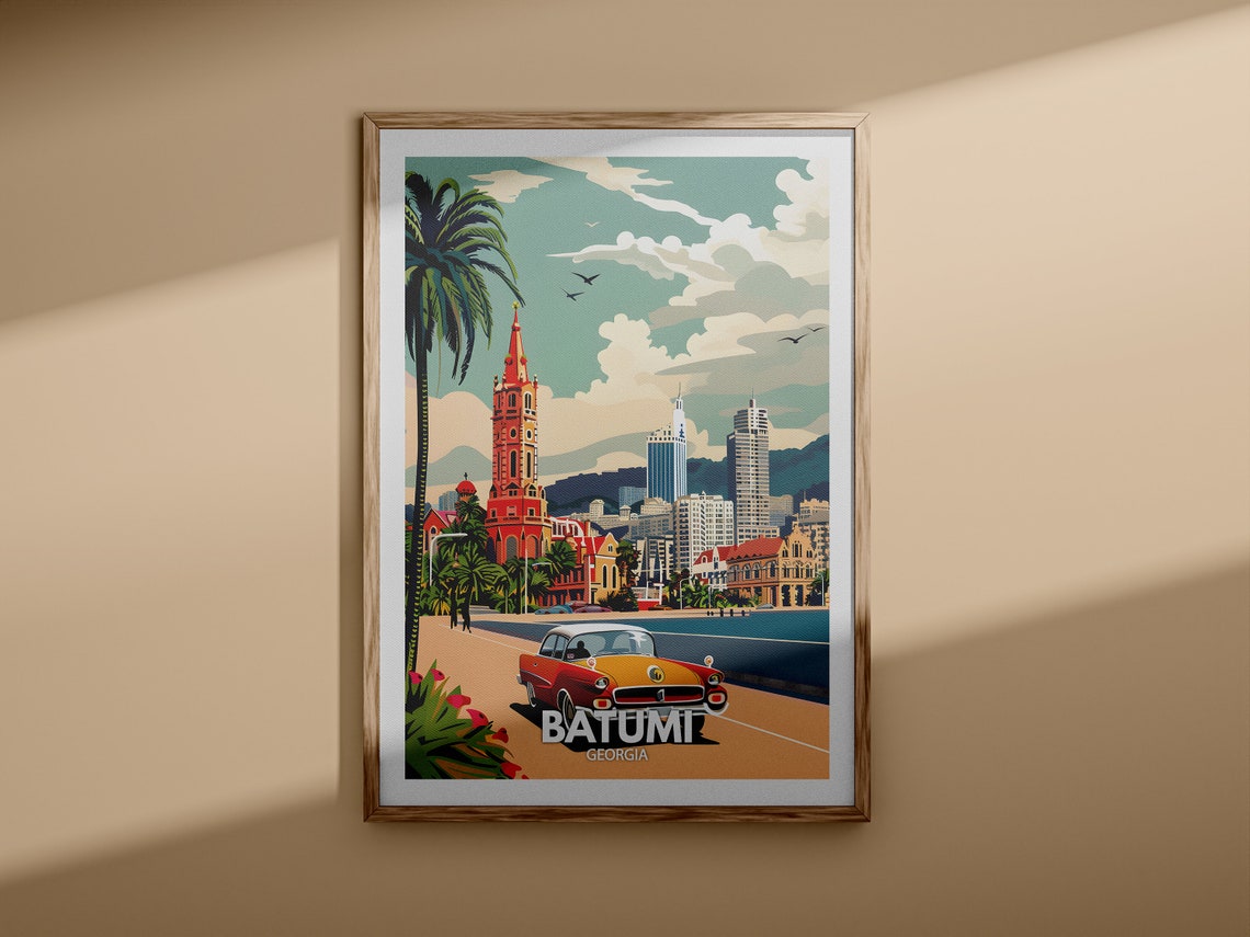 Batumi Georgia Sunny Classic Car Seaside Boulevard Scene Poster - Image 3