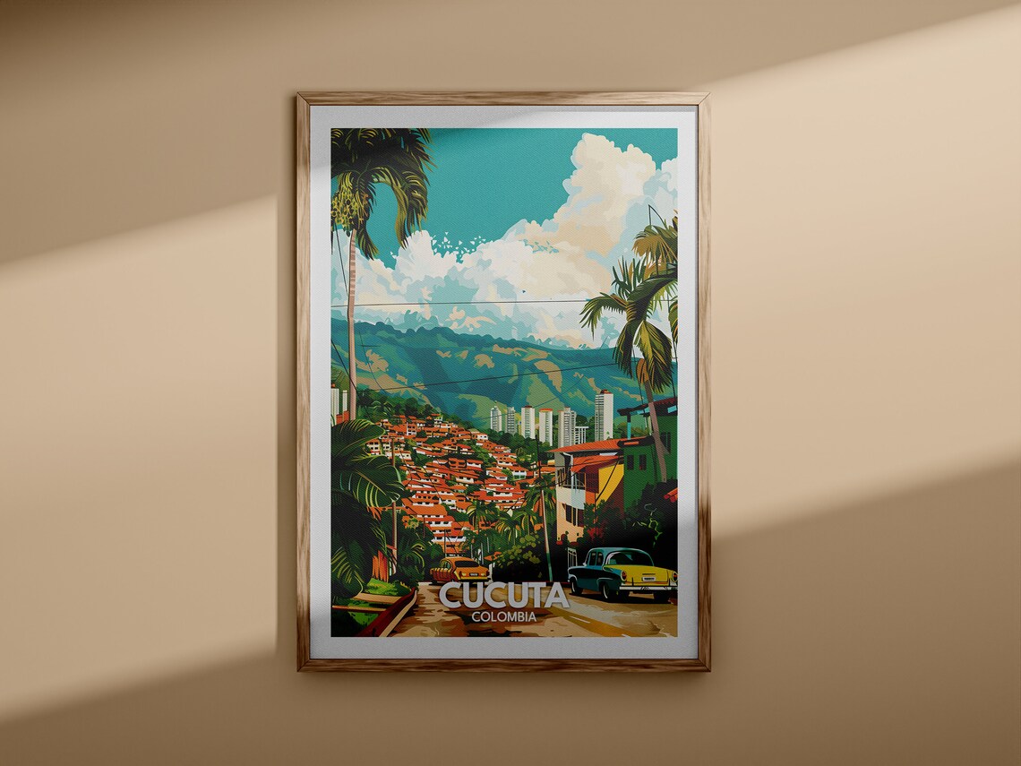 Cucuta Colombia Hillside Town Red Roofs Mountain Vintage Poster Art - Image 3