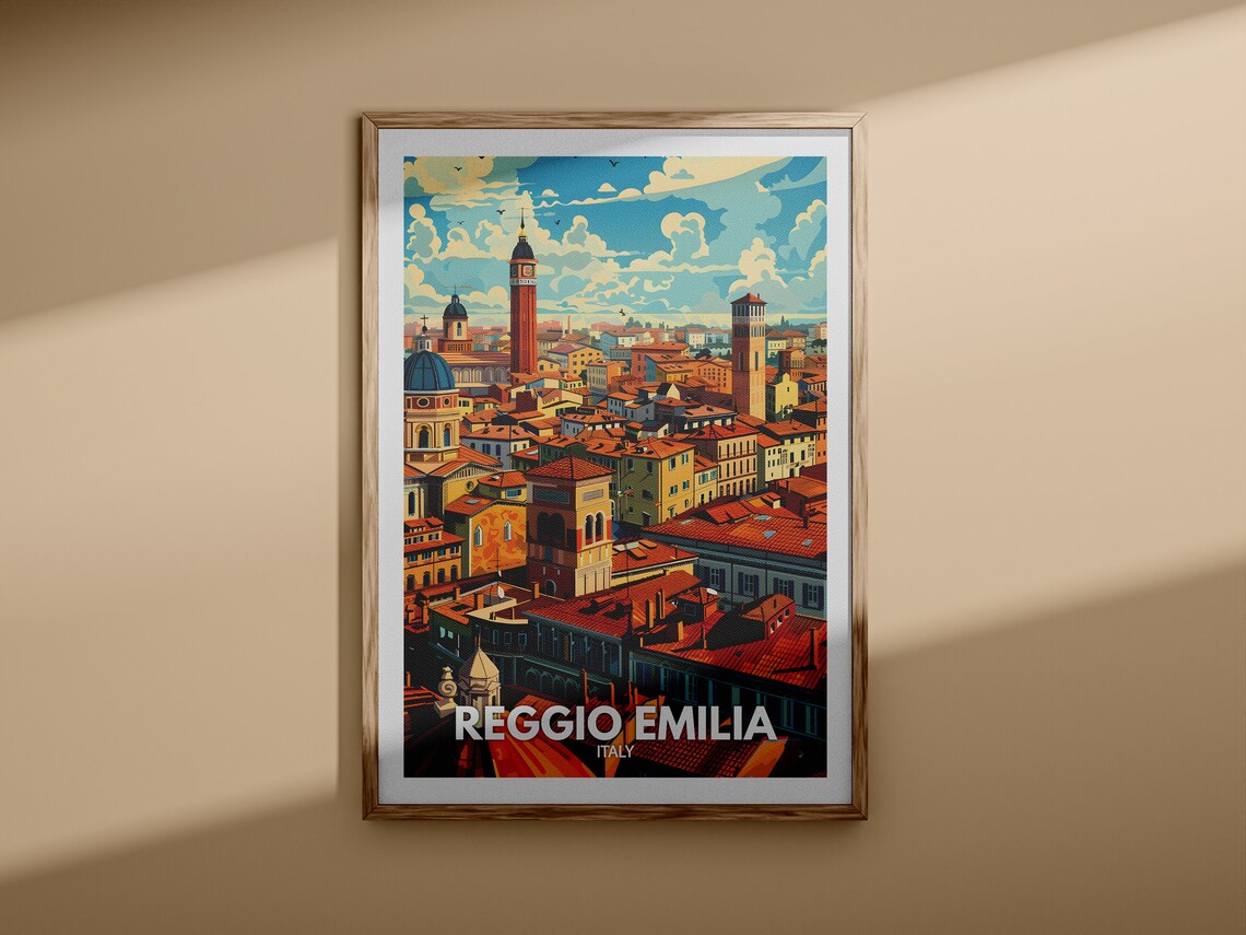 Reggio Emilia Italy Cityscape Rooftops Illustration Travel Poster - Image 3