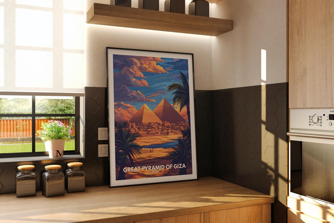 Great Pyramid of Giza Egypt Desert Sunset Twin Pyramids Travel Poster - Image 2