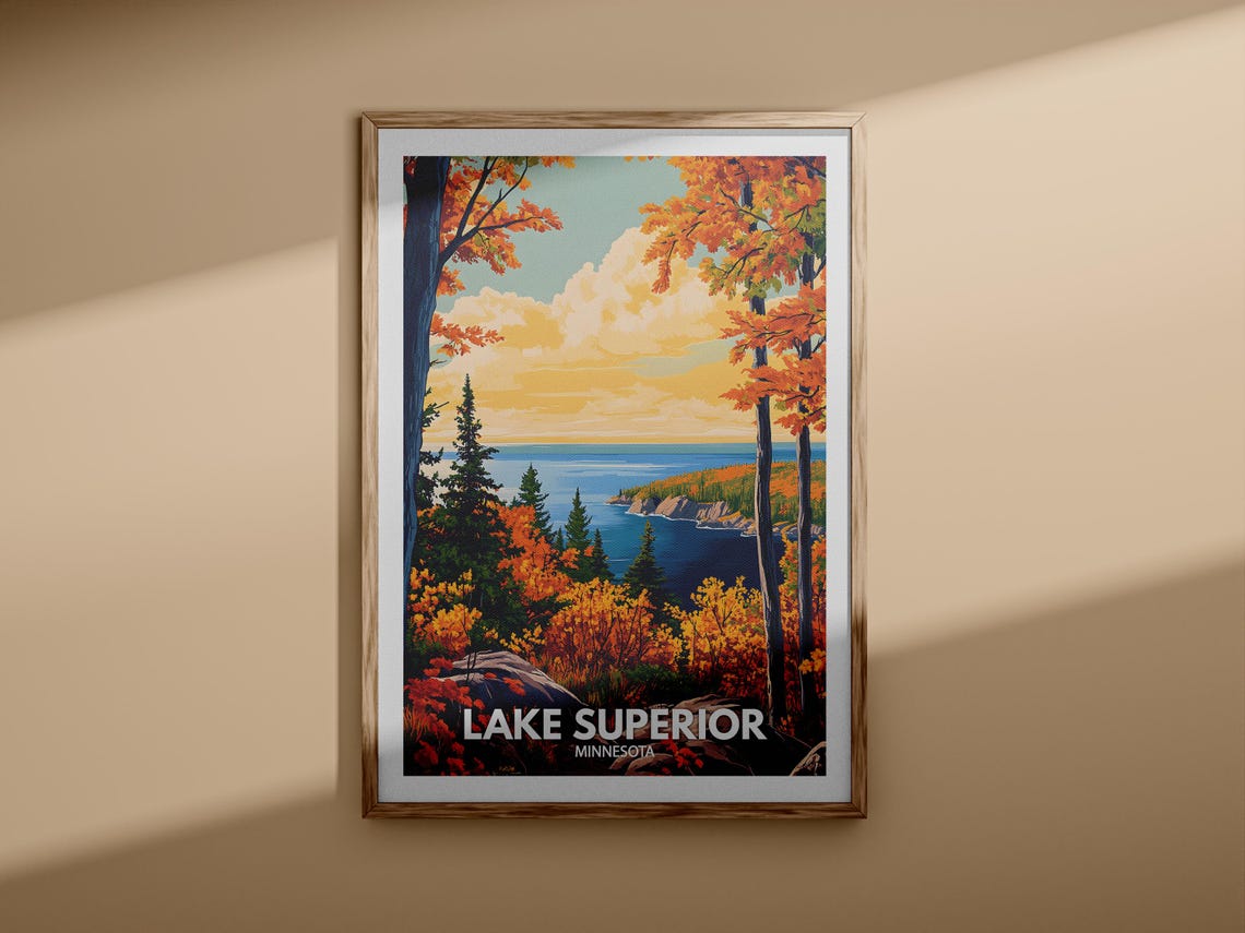 Lake Superior Minnesota Autumn Foliage Lakeside Fall Scene Poster - Image 3
