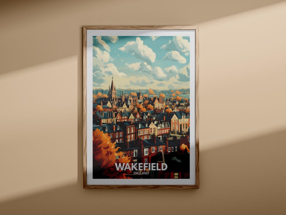 Wakefield England Autumn Cityscape Rooftop Skyline Travel Poster - Image 3