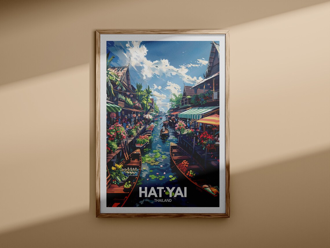 Hat Yai Thailand Floating Market Boats Colorful Canal Travel Poster - Image 3