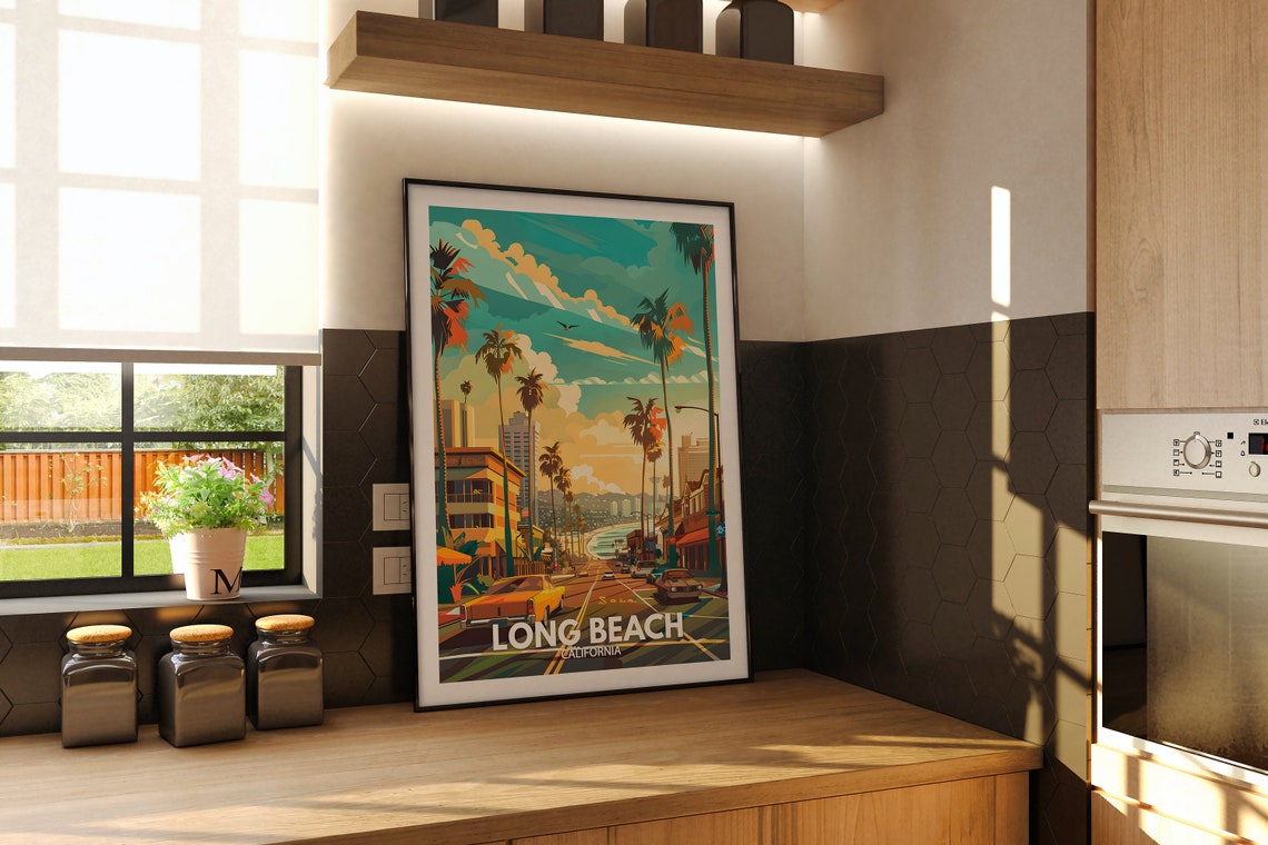 Long Beach Art Print Long Beach Travel Poster California Wall Art Print United States Travel Home Decor Usa City Poster - Image 2