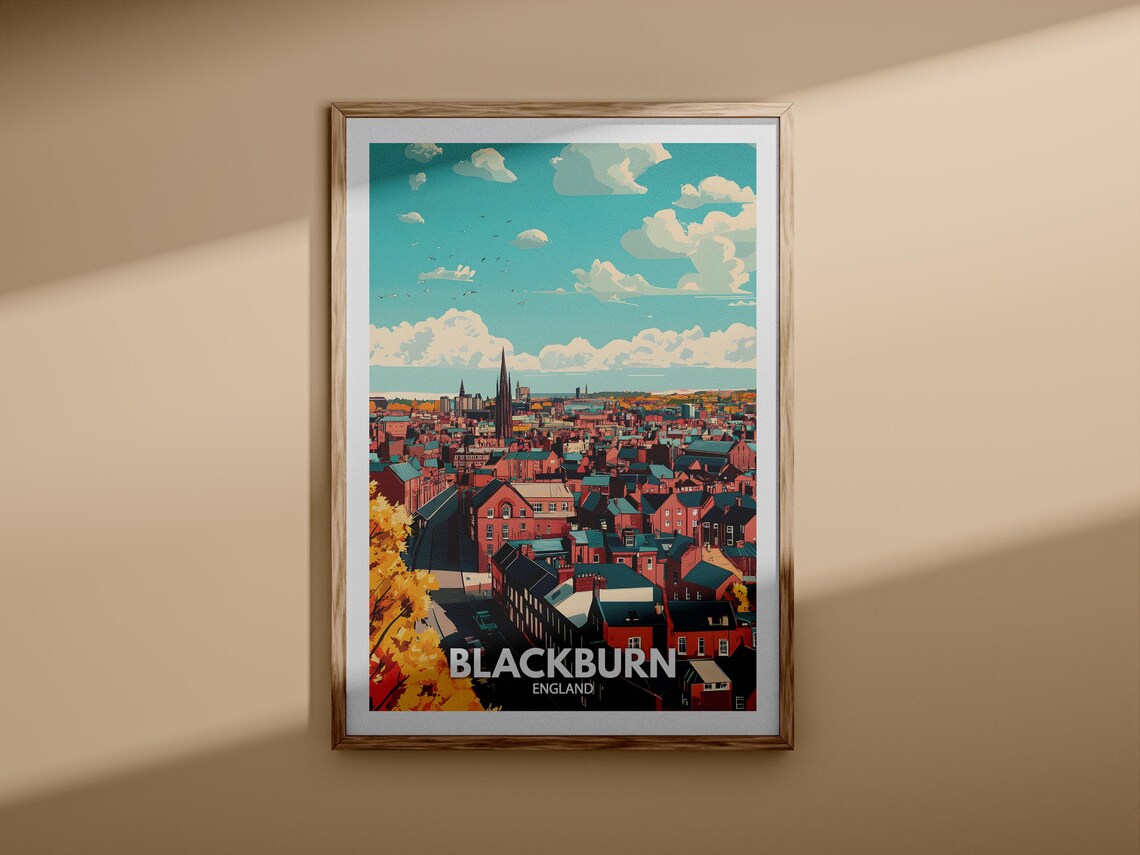 Blackburn England Cathedral Spires Rooftop Skyline Travel Poster - Image 3