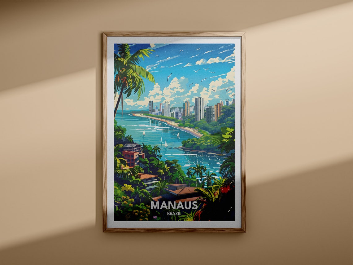 Manaus Brazil Tropical Coast Skyline Vintage Travel Poster Art - Image 3