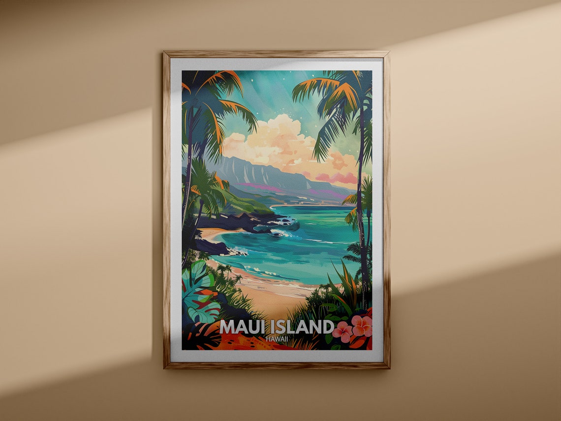 Maui Island Hawaii Beach Palm Tropical Ocean Sunset Travel Poster - Image 3