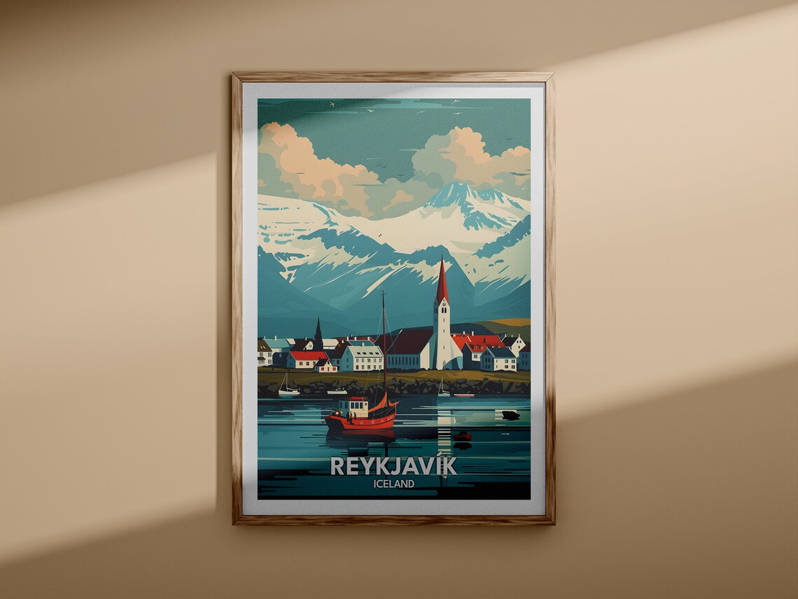 Reykjavik Iceland Harbor Church Snowy Peaks Scenic Travel Poster - Image 3